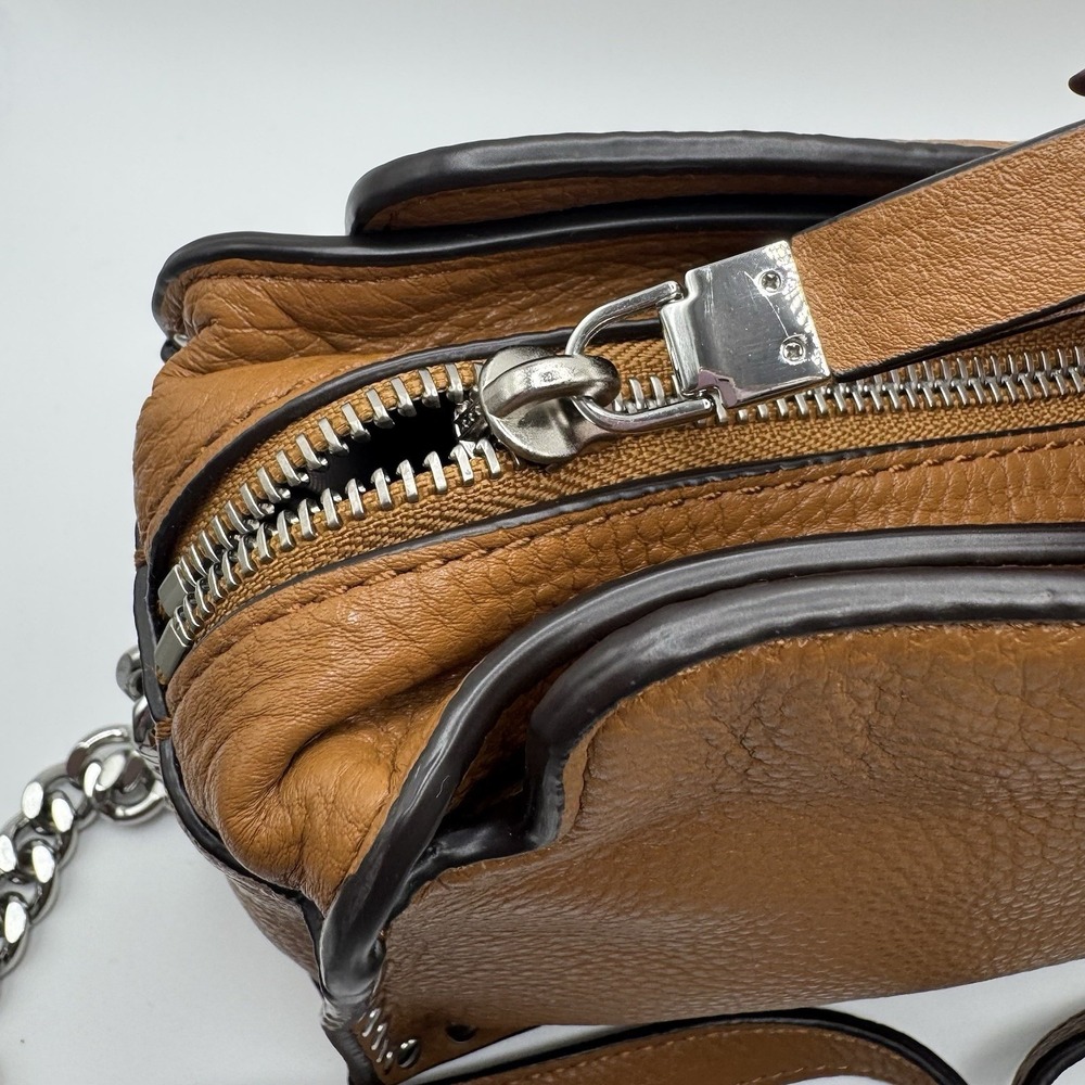 Michael Kors Astor Brown Studded Crossbody Bag Soft Leather MK Purse 3 Sections - Picture 3 of 5